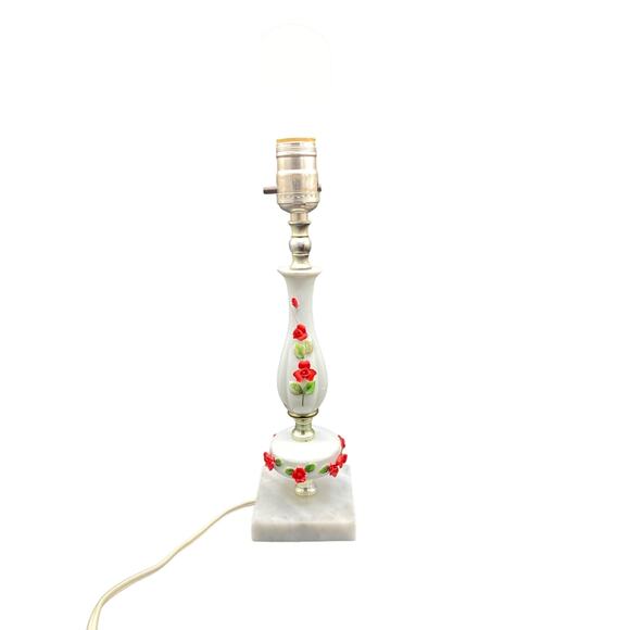 Unbranded Other - Vintage Antique Hand Painted porcelain flower Marble Base Boudoir Lamp